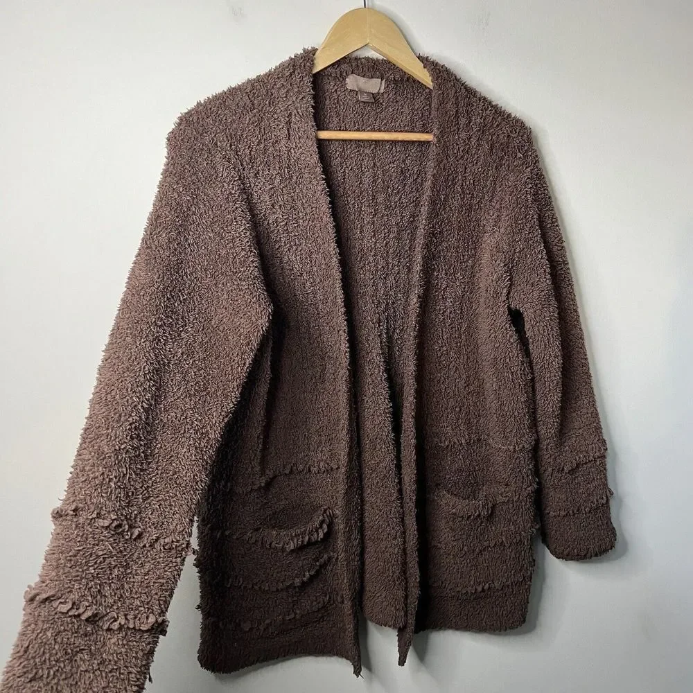 Barefoot Dreams Medium Cozy Chic Boardwalk Cardigan Sweater Sable Brown Plush - Picture 5 of 7